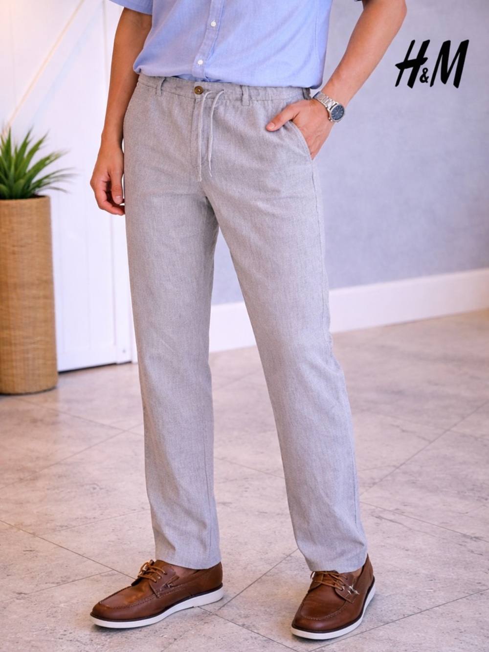 H&M Light Gray Drawstring Linen-Blend Pants
BB10